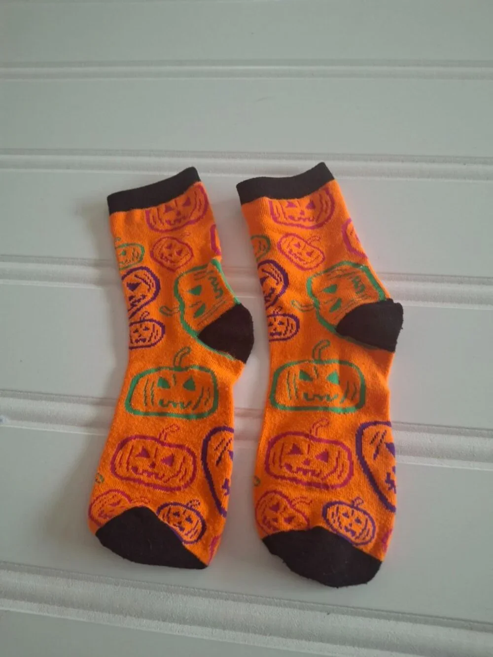 Halloween Pumpkin Crew Socks Orange Jack O Lantern Spooky Kitsch Goth Fall